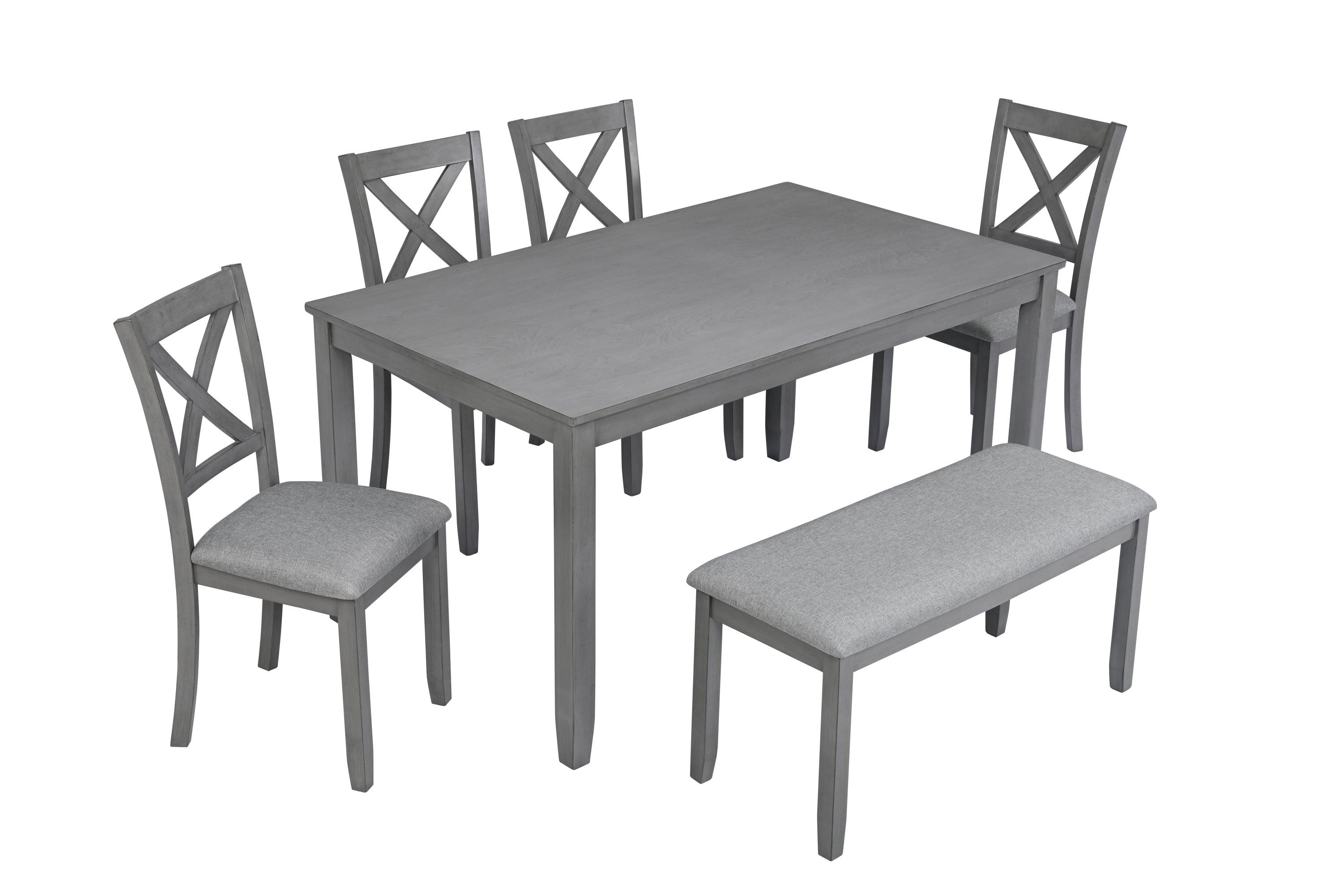 Gray Acacia Wood Rectangular Dining Table 6-Piece Set.