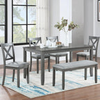 Gray Acacia Wood Rectangular Dining Table 6-Piece Set.