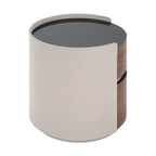 Italian Retro Double Storage Round Side Table, Gray Brown MDF with Tempered Glass Top, Compact Size