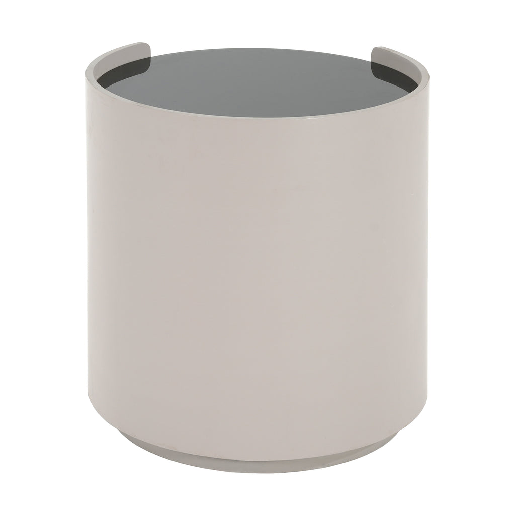 Italian Retro Double Storage Round Side Table, Gray Brown MDF with Tempered Glass Top, Compact Size