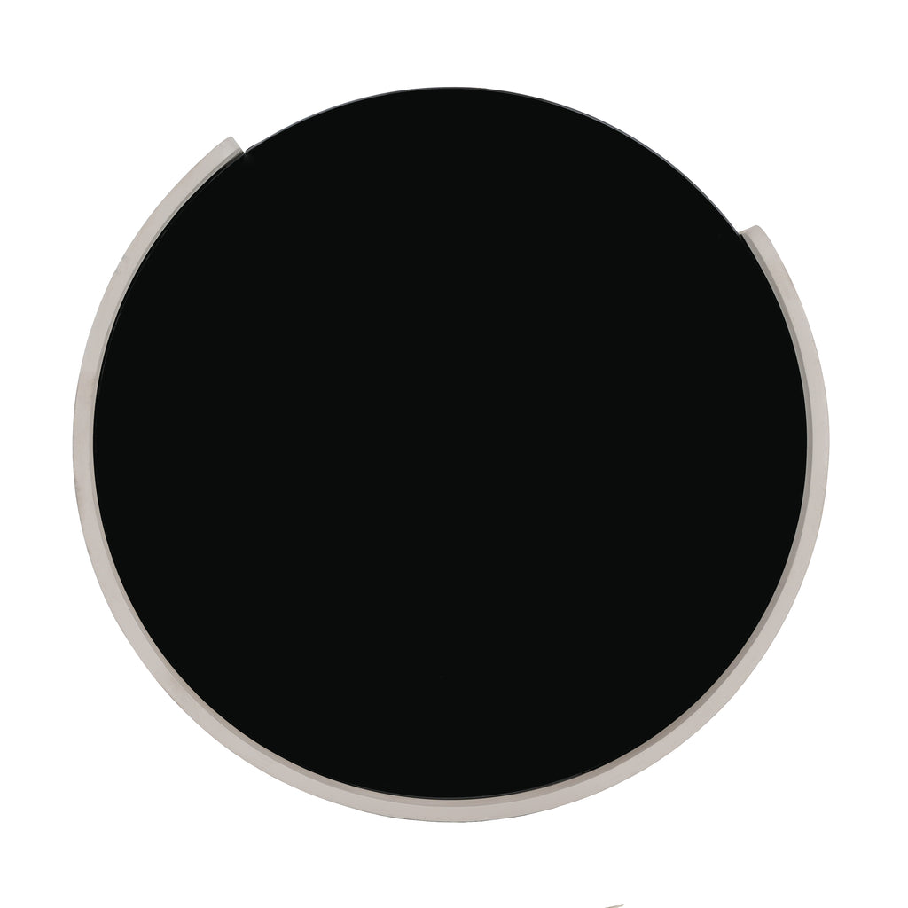 Italian Retro Double Storage Round Side Table, Gray Brown MDF with Tempered Glass Top, Compact Size