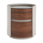 Italian Retro Double Storage Round Side Table, Gray Brown MDF with Tempered Glass Top, Compact Size