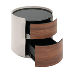 Italian Retro Double Storage Round Side Table, Gray Brown MDF with Tempered Glass Top, Compact Size