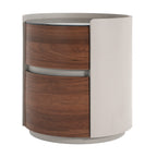 Italian Retro Double Storage Round Side Table, Gray Brown MDF with Tempered Glass Top, Compact Size