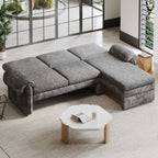 94.1' Convertible Futon Sofa Bed Futon Sofa Couch with an Adjustable Backrest, a Reversible Chaise Lounge and Two Removable Armrest Pillows for Living Room, Gray
