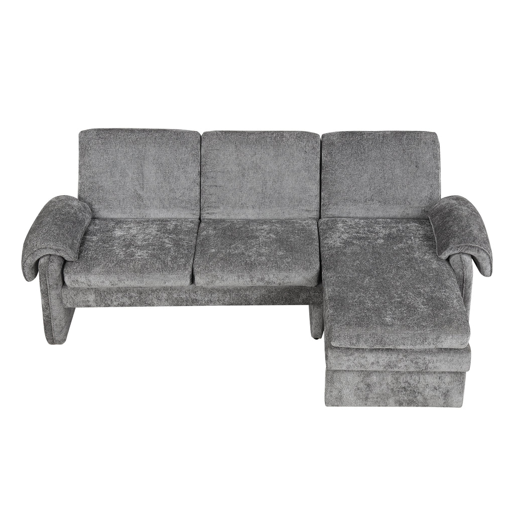 94.1' Convertible Futon Sofa Bed Futon Sofa Couch with an Adjustable Backrest, a Reversible Chaise Lounge and Two Removable Armrest Pillows for Living Room, Gray