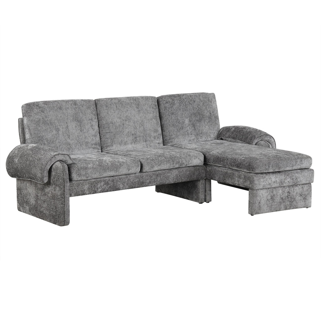 94.1' Convertible Futon Sofa Bed Futon Sofa Couch with an Adjustable Backrest, a Reversible Chaise Lounge and Two Removable Armrest Pillows for Living Room, Gray