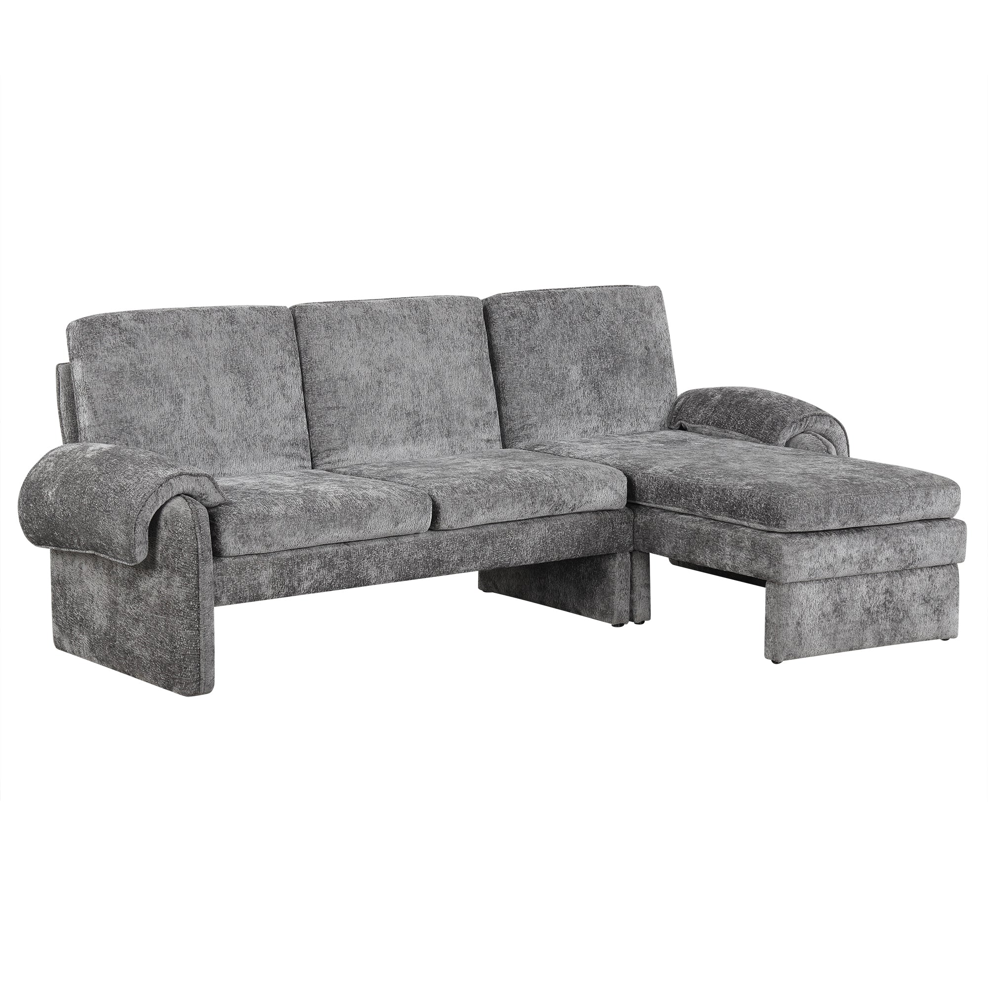 94.1' Convertible Futon Sofa Bed Futon Sofa Couch with an Adjustable Backrest, a Reversible Chaise Lounge and Two Removable Armrest Pillows for Living Room, Gray