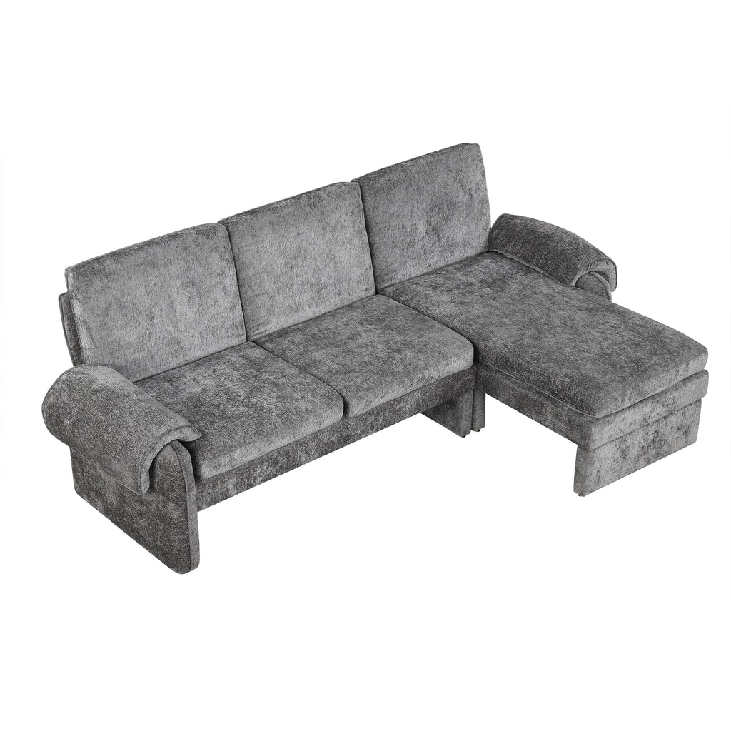 94.1' Convertible Futon Sofa Bed Futon Sofa Couch with an Adjustable Backrest, a Reversible Chaise Lounge and Two Removable Armrest Pillows for Living Room, Gray