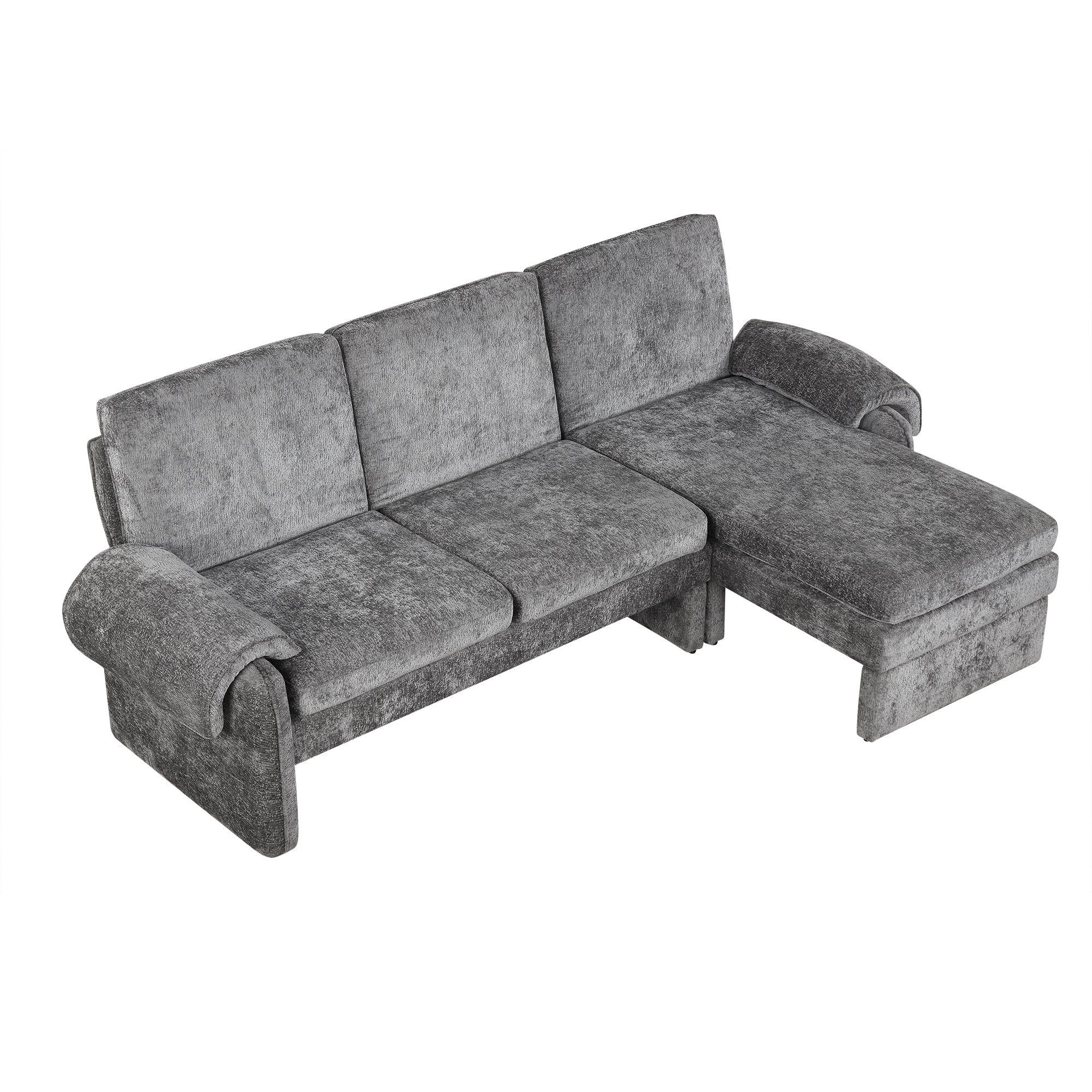 94.1' Convertible Futon Sofa Bed Futon Sofa Couch with an Adjustable Backrest, a Reversible Chaise Lounge and Two Removable Armrest Pillows for Living Room, Gray