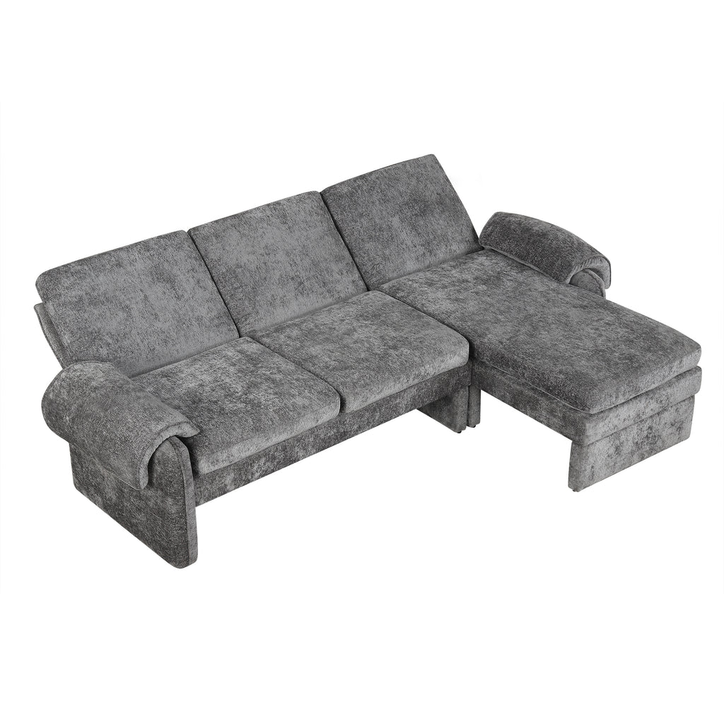 94.1' Convertible Futon Sofa Bed Futon Sofa Couch with an Adjustable Backrest, a Reversible Chaise Lounge and Two Removable Armrest Pillows for Living Room, Gray