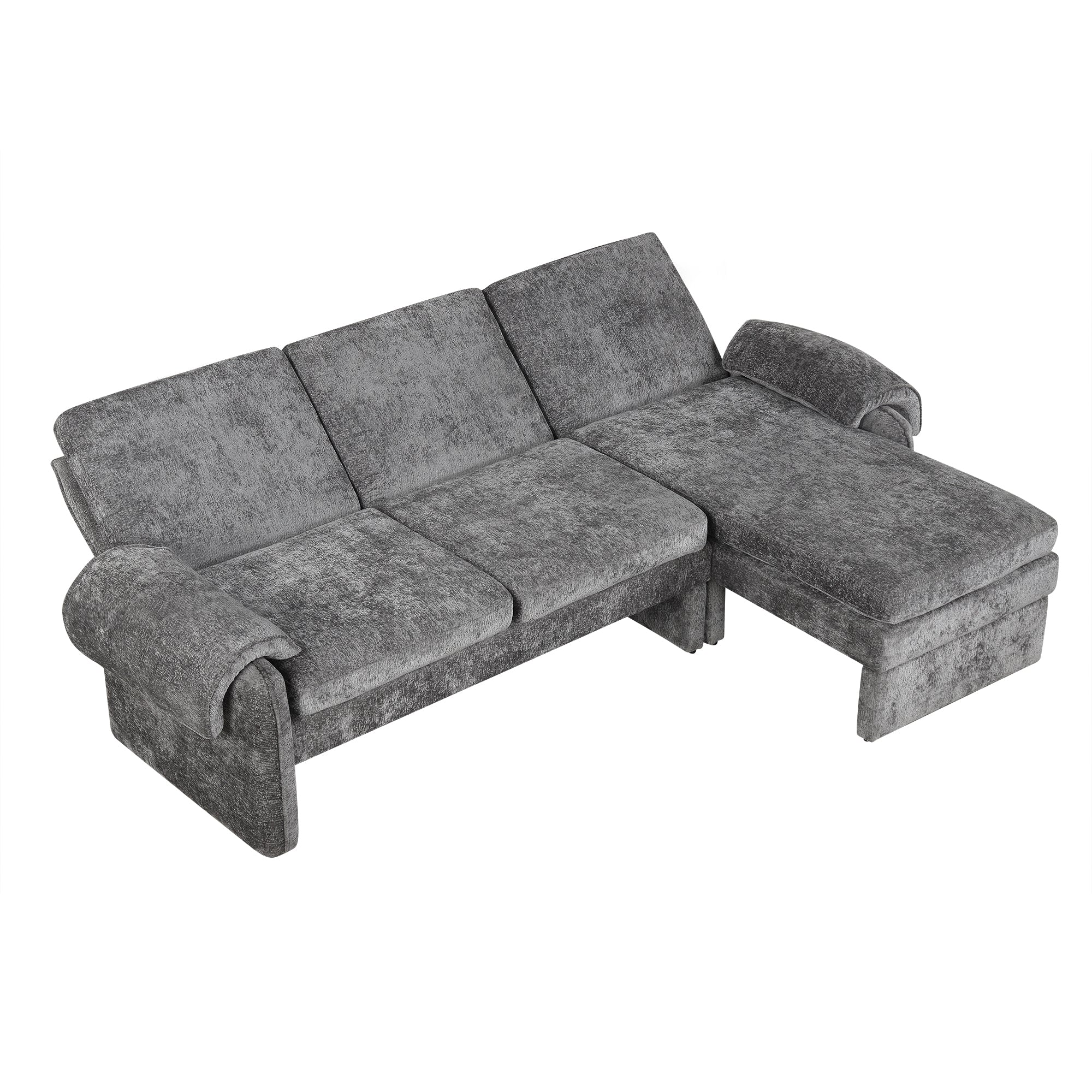 94.1' Convertible Futon Sofa Bed Futon Sofa Couch with an Adjustable Backrest, a Reversible Chaise Lounge and Two Removable Armrest Pillows for Living Room, Gray