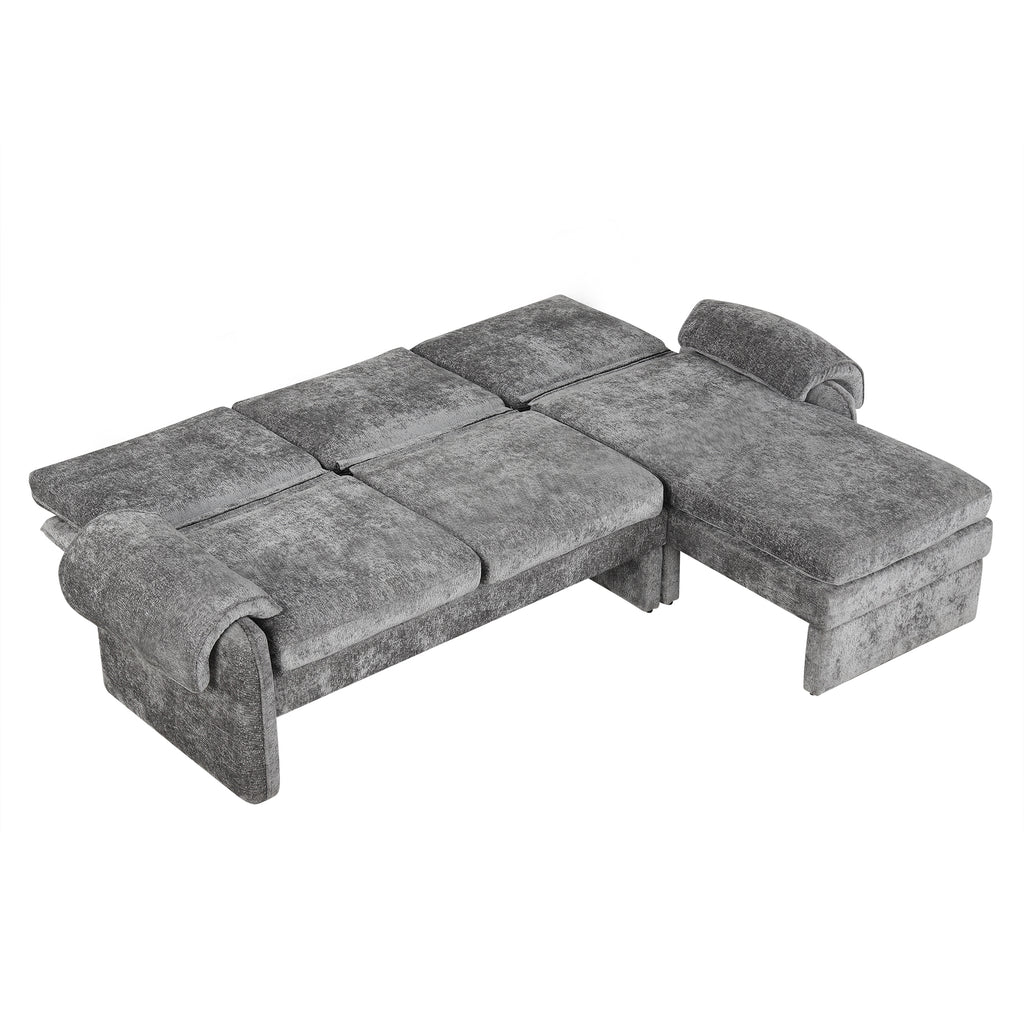 94.1' Convertible Futon Sofa Bed Futon Sofa Couch with an Adjustable Backrest, a Reversible Chaise Lounge and Two Removable Armrest Pillows for Living Room, Gray