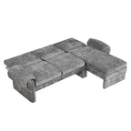 94.1' Convertible Futon Sofa Bed Futon Sofa Couch with an Adjustable Backrest, a Reversible Chaise Lounge and Two Removable Armrest Pillows for Living Room, Gray