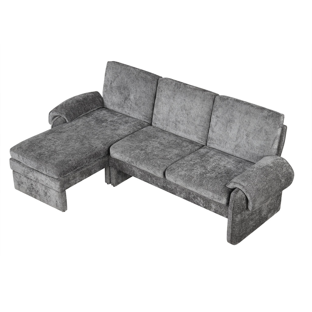 94.1' Convertible Futon Sofa Bed Futon Sofa Couch with an Adjustable Backrest, a Reversible Chaise Lounge and Two Removable Armrest Pillows for Living Room, Gray