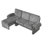 94.1' Convertible Futon Sofa Bed Futon Sofa Couch with an Adjustable Backrest, a Reversible Chaise Lounge and Two Removable Armrest Pillows for Living Room, Gray