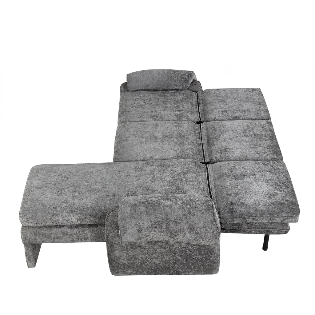 94.1' Convertible Futon Sofa Bed Futon Sofa Couch with an Adjustable Backrest, a Reversible Chaise Lounge and Two Removable Armrest Pillows for Living Room, Gray