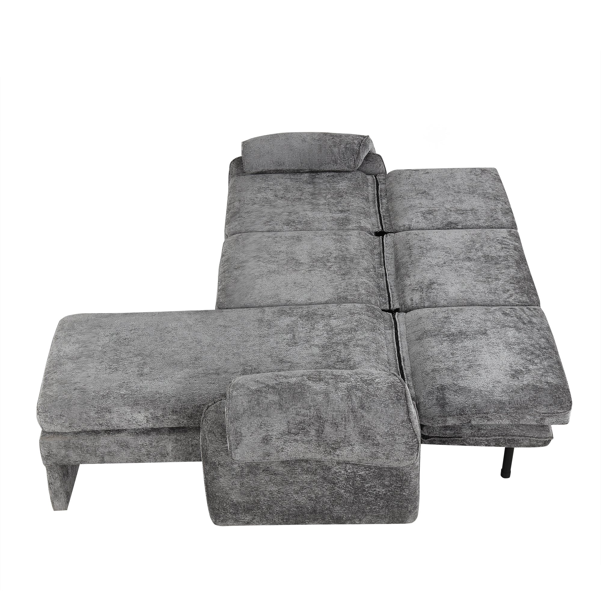94.1' Convertible Futon Sofa Bed Futon Sofa Couch with an Adjustable Backrest, a Reversible Chaise Lounge and Two Removable Armrest Pillows for Living Room, Gray