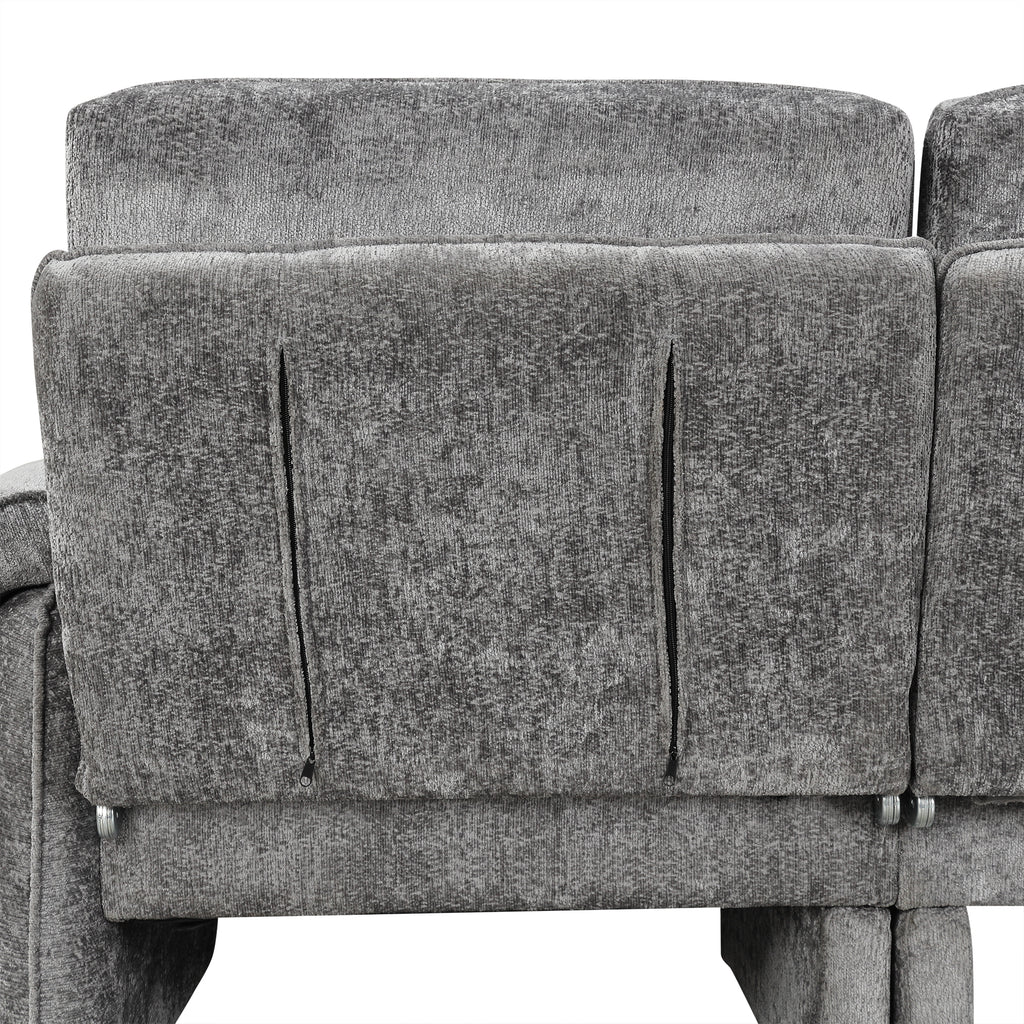 94.1' Convertible Futon Sofa Bed Futon Sofa Couch with an Adjustable Backrest, a Reversible Chaise Lounge and Two Removable Armrest Pillows for Living Room, Gray