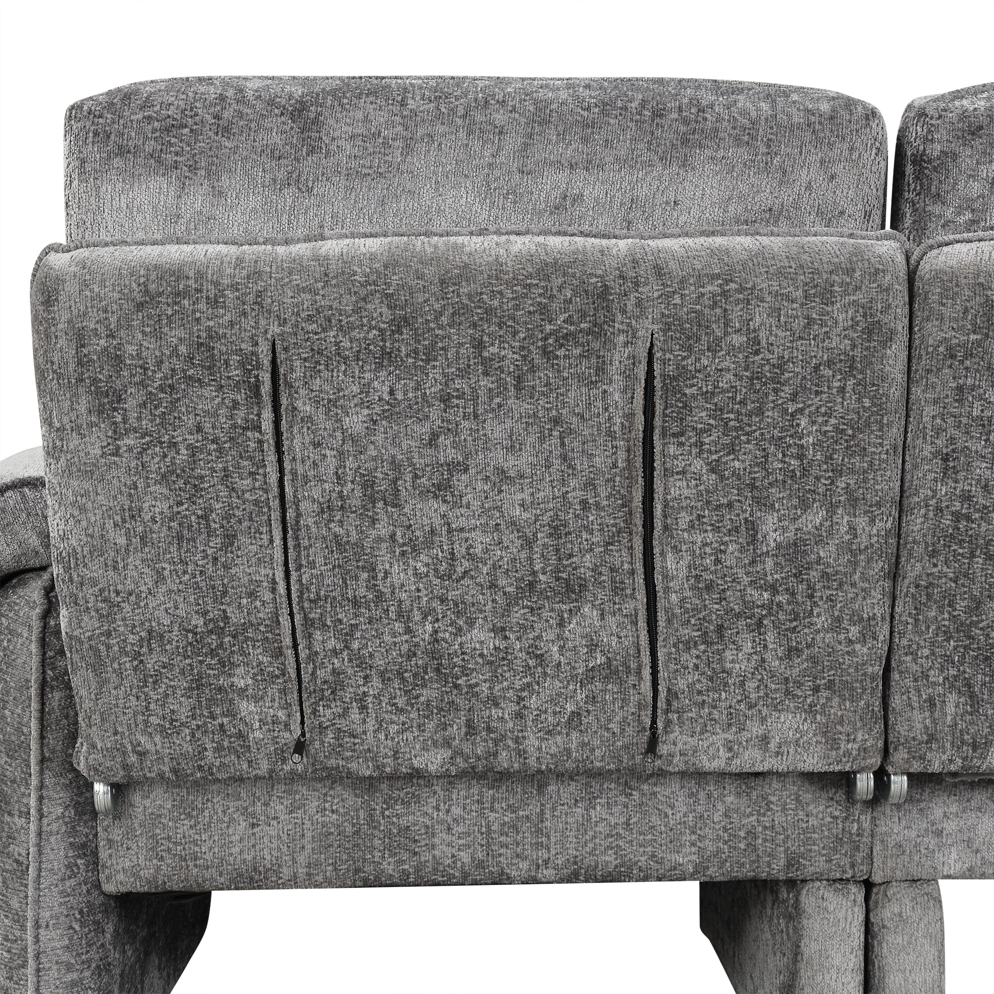 94.1' Convertible Futon Sofa Bed Futon Sofa Couch with an Adjustable Backrest, a Reversible Chaise Lounge and Two Removable Armrest Pillows for Living Room, Gray