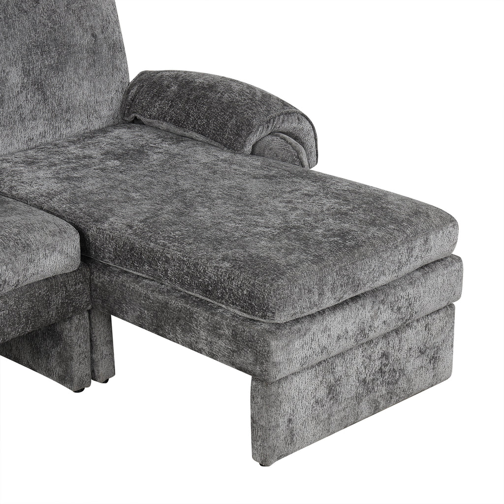 94.1' Convertible Futon Sofa Bed Futon Sofa Couch with an Adjustable Backrest, a Reversible Chaise Lounge and Two Removable Armrest Pillows for Living Room, Gray