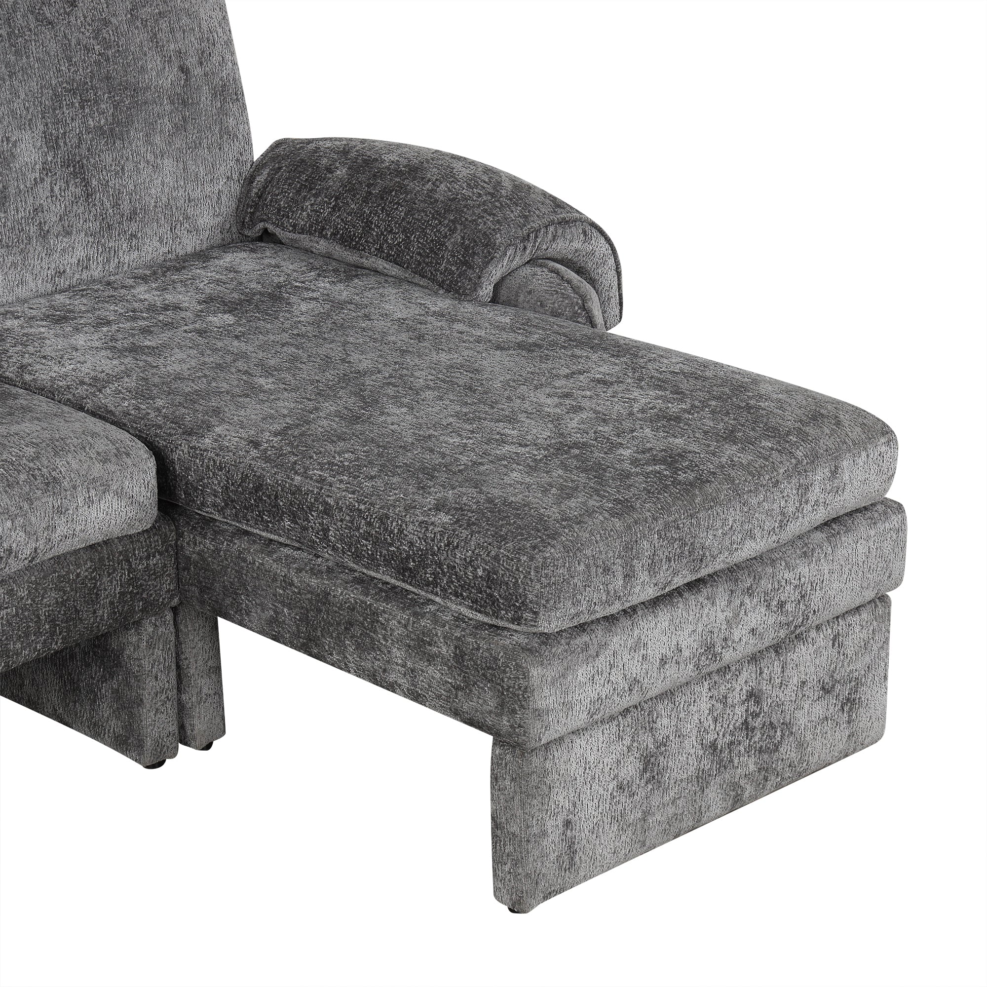 94.1' Convertible Futon Sofa Bed Futon Sofa Couch with an Adjustable Backrest, a Reversible Chaise Lounge and Two Removable Armrest Pillows for Living Room, Gray