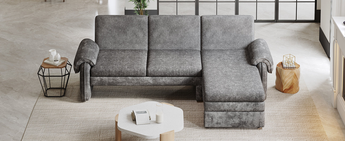 94.1' Convertible Futon Sofa Bed Futon Sofa Couch with an Adjustable Backrest, a Reversible Chaise Lounge and Two Removable Armrest Pillows for Living Room, Gray