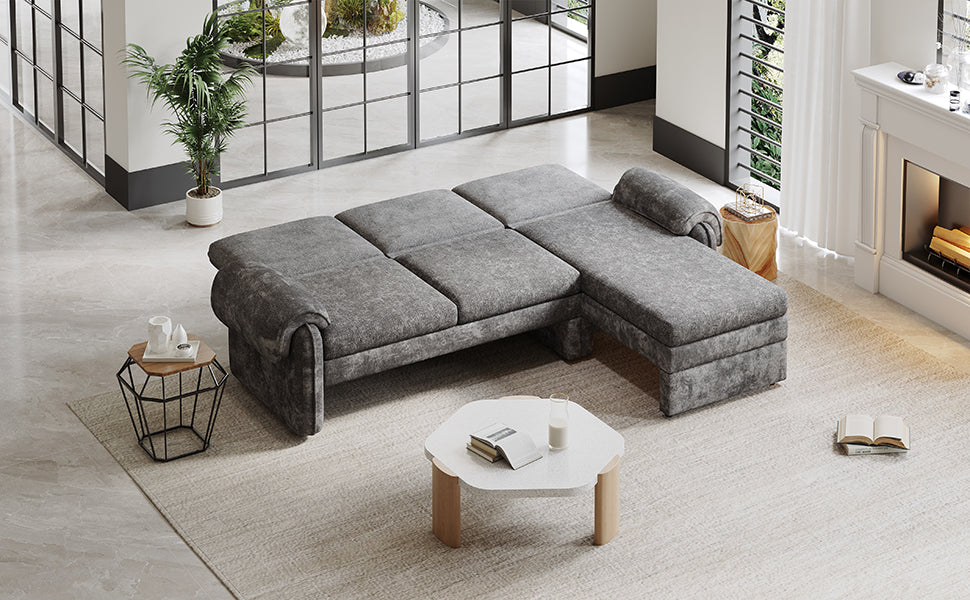 94.1' Convertible Futon Sofa Bed Futon Sofa Couch with an Adjustable Backrest, a Reversible Chaise Lounge and Two Removable Armrest Pillows for Living Room, Gray