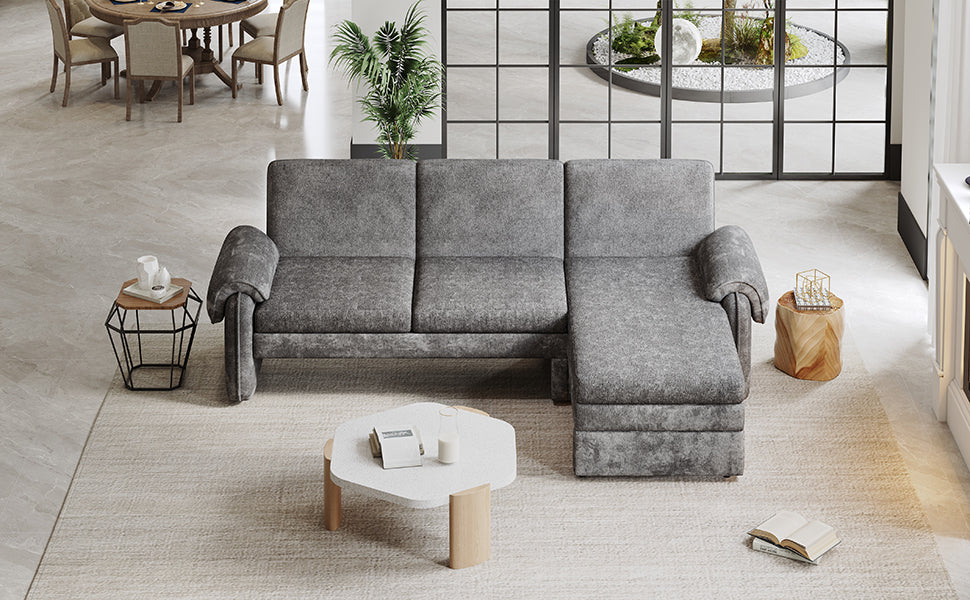 94.1' Convertible Futon Sofa Bed Futon Sofa Couch with an Adjustable Backrest, a Reversible Chaise Lounge and Two Removable Armrest Pillows for Living Room, Gray