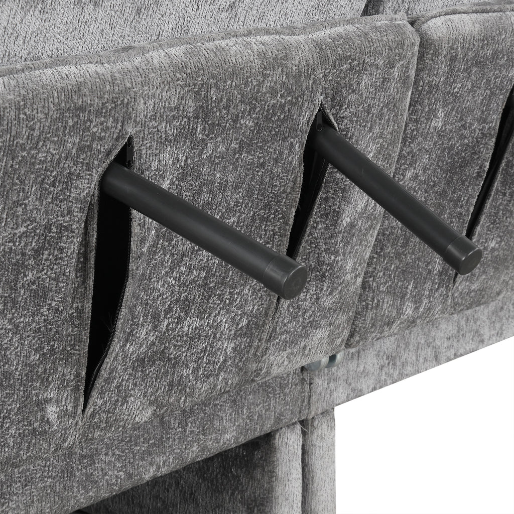 94.1' Convertible Futon Sofa Bed Futon Sofa Couch with an Adjustable Backrest, a Reversible Chaise Lounge and Two Removable Armrest Pillows for Living Room, Gray