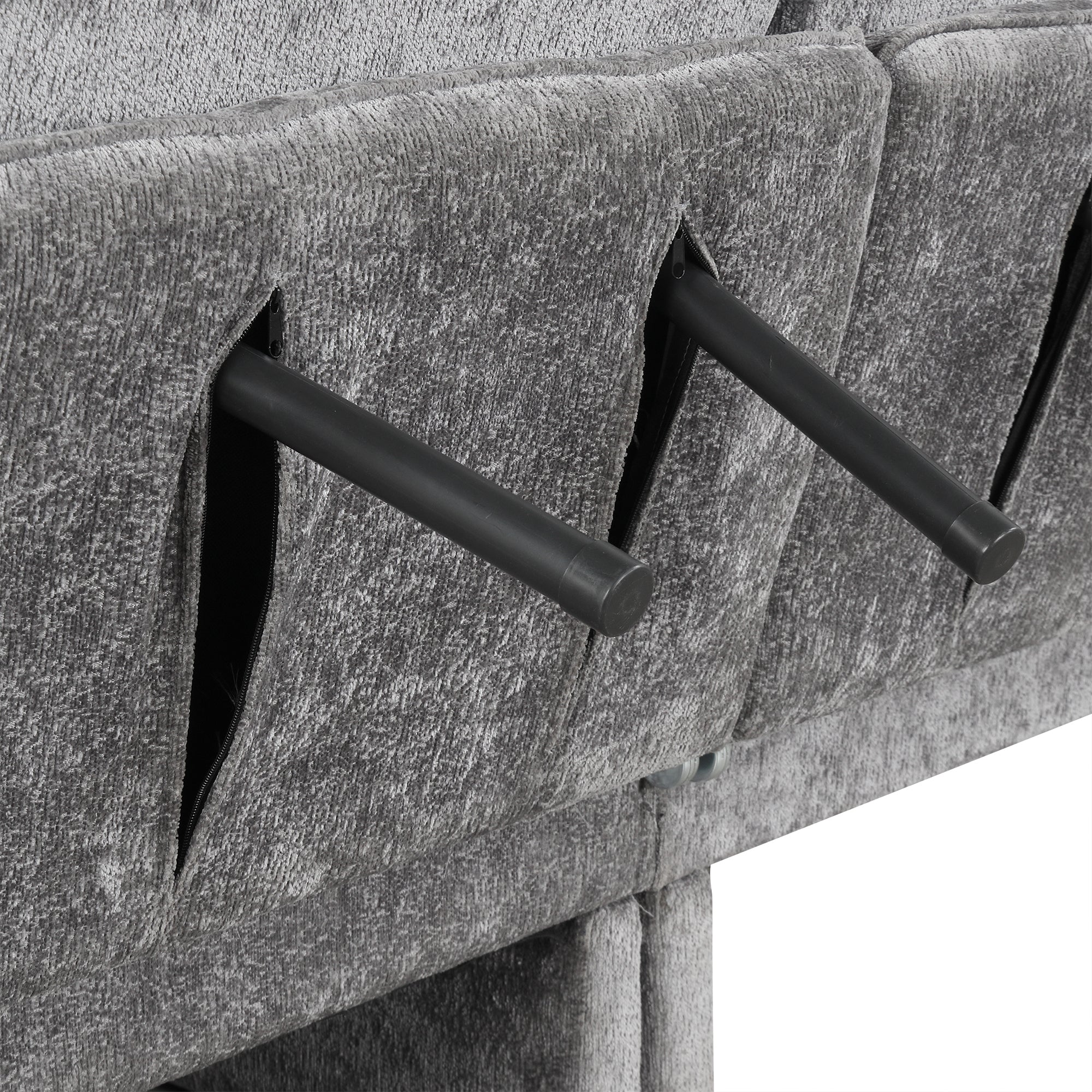 94.1' Convertible Futon Sofa Bed Futon Sofa Couch with an Adjustable Backrest, a Reversible Chaise Lounge and Two Removable Armrest Pillows for Living Room, Gray