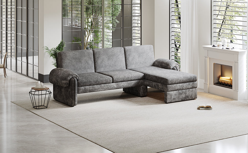 94.1' Convertible Futon Sofa Bed Futon Sofa Couch with an Adjustable Backrest, a Reversible Chaise Lounge and Two Removable Armrest Pillows for Living Room, Gray