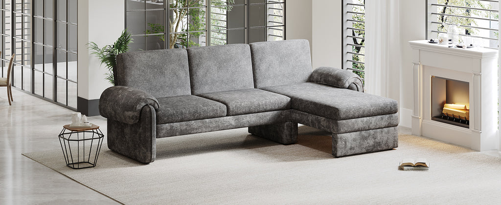 94.1' Convertible Futon Sofa Bed Futon Sofa Couch with an Adjustable Backrest, a Reversible Chaise Lounge and Two Removable Armrest Pillows for Living Room, Gray