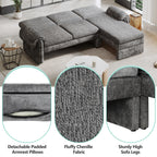 94.1' Convertible Futon Sofa Bed Futon Sofa Couch with an Adjustable Backrest, a Reversible Chaise Lounge and Two Removable Armrest Pillows for Living Room, Gray