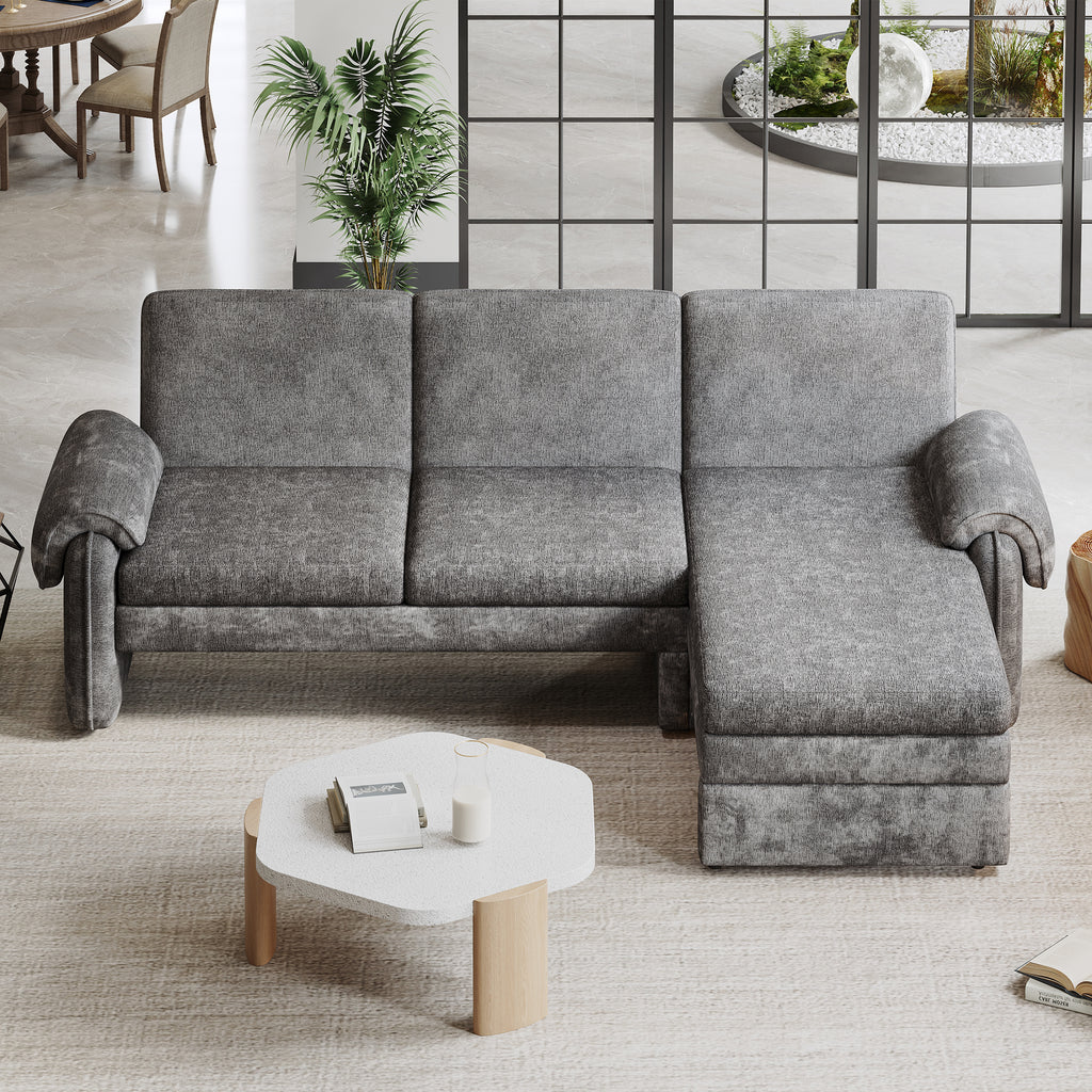 94.1' Convertible Futon Sofa Bed Futon Sofa Couch with an Adjustable Backrest, a Reversible Chaise Lounge and Two Removable Armrest Pillows for Living Room, Gray