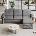 94.1' Convertible Futon Sofa Bed Futon Sofa Couch with an Adjustable Backrest, a Reversible Chaise Lounge and Two Removable Armrest Pillows for Living Room, Gray