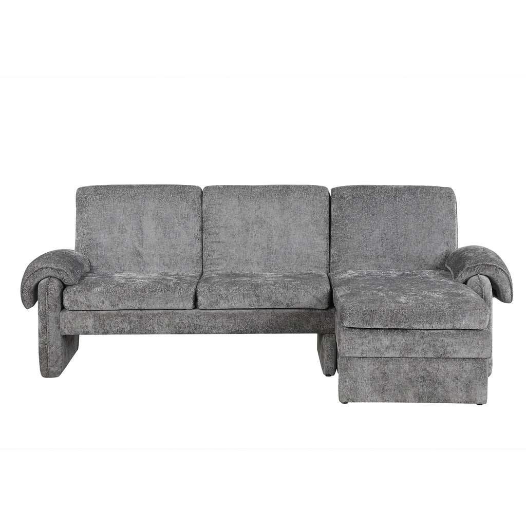 94.1' Convertible Futon Sofa Bed Futon Sofa Couch with an Adjustable Backrest, a Reversible Chaise Lounge and Two Removable Armrest Pillows for Living Room, Gray