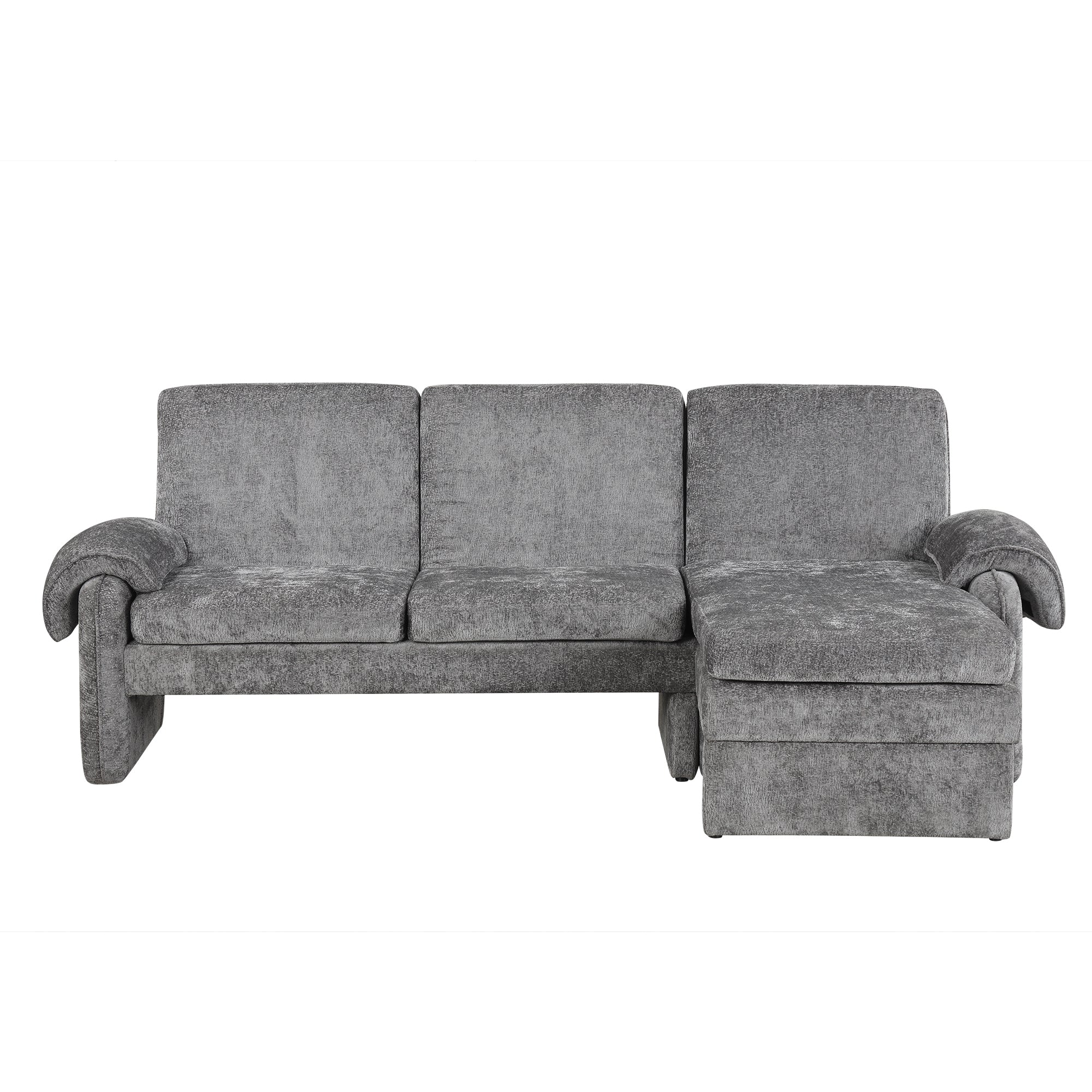 94.1' Convertible Futon Sofa Bed Futon Sofa Couch with an Adjustable Backrest, a Reversible Chaise Lounge and Two Removable Armrest Pillows for Living Room, Gray