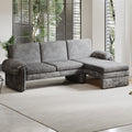94.1' Convertible Futon Sofa Bed Futon Sofa Couch with an Adjustable Backrest, a Reversible Chaise Lounge and Two Removable Armrest Pillows for Living Room, Gray