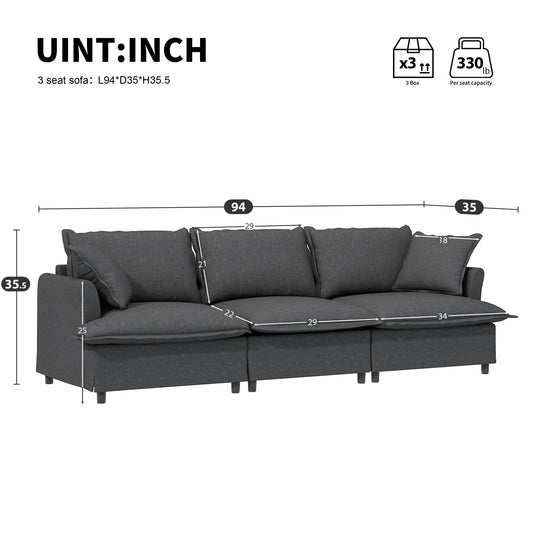 [New+Video] 94*35' 3 Seat Sofa Module for Modular Sectional Sofa,Wide Seat,Chenille Cloud Couch with Throw Pillows,Upholstered Indoor Furniture for Living Room,Bedroom,Apartment,2 Colors