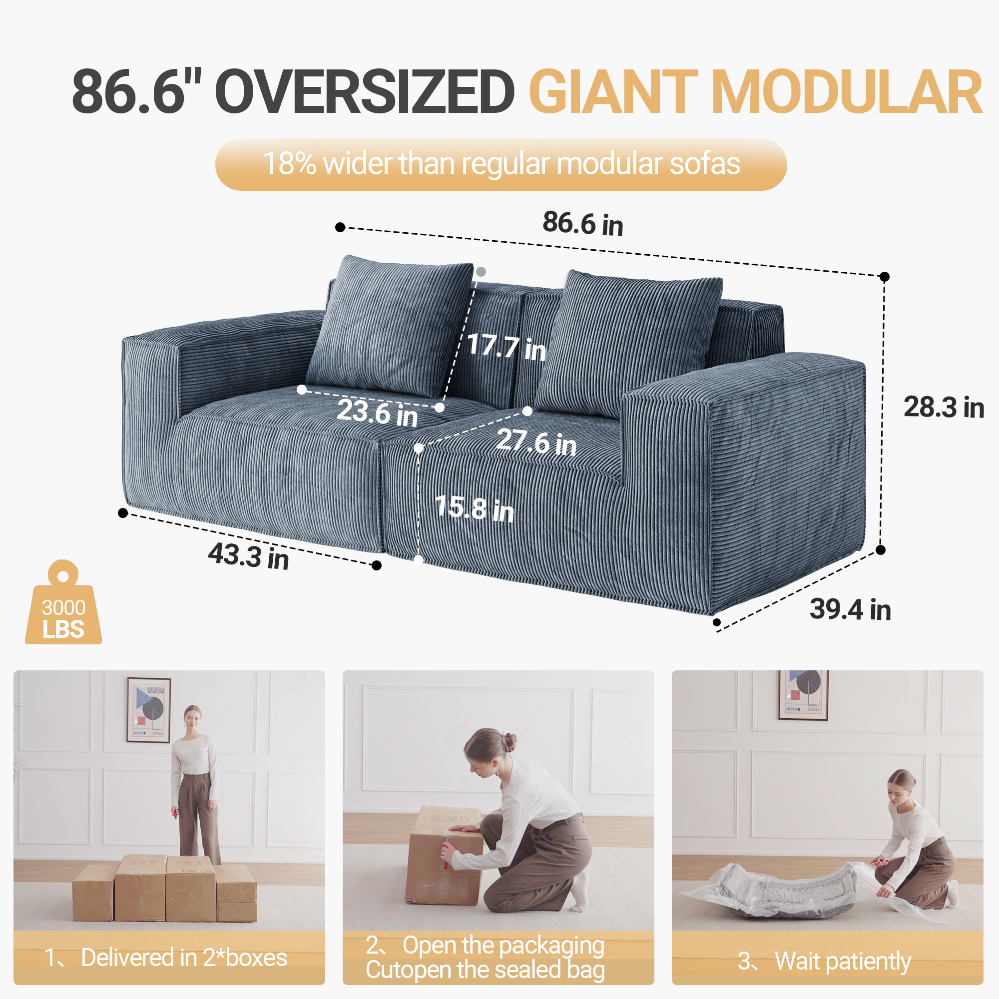 Belfin Modular Sectional Sofa, Convertible Tofu Block Sofa Floor Sofa Bed Armrest Comfy Sofa Bed Compressed Sofa Compression Sofa for Living Room Bedroom - Chenille Fabric Gary