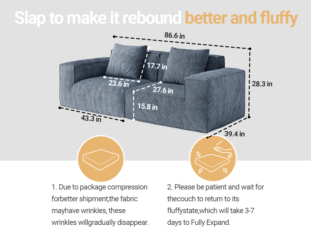 Belfin Modular Sectional Sofa, Convertible Tofu Block Sofa Floor Sofa Bed Armrest Comfy Sofa Bed Compressed Sofa Compression Sofa for Living Room Bedroom - Chenille Fabric Gary