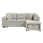 86.6 Sectional Sofa L-shaped Sofa Couch Pull-out Sofa Bed with a Movable Ottoman, Two USB Ports and Two Cup Holders for Living Room, Gray