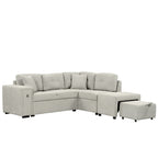 86.6 Sectional Sofa L-shaped Sofa Couch Pull-out Sofa Bed with a Movable Ottoman, Two USB Ports and Two Cup Holders for Living Room, Gray