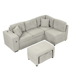 86.6 Sectional Sofa L-shaped Sofa Couch Pull-out Sofa Bed with a Movable Ottoman, Two USB Ports and Two Cup Holders for Living Room, Gray