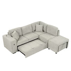 86.6 Sectional Sofa L-shaped Sofa Couch Pull-out Sofa Bed with a Movable Ottoman, Two USB Ports and Two Cup Holders for Living Room, Gray
