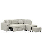86.6 Sectional Sofa L-shaped Sofa Couch Pull-out Sofa Bed with a Movable Ottoman, Two USB Ports and Two Cup Holders for Living Room, Gray
