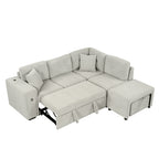 86.6 Sectional Sofa L-shaped Sofa Couch Pull-out Sofa Bed with a Movable Ottoman, Two USB Ports and Two Cup Holders for Living Room, Gray