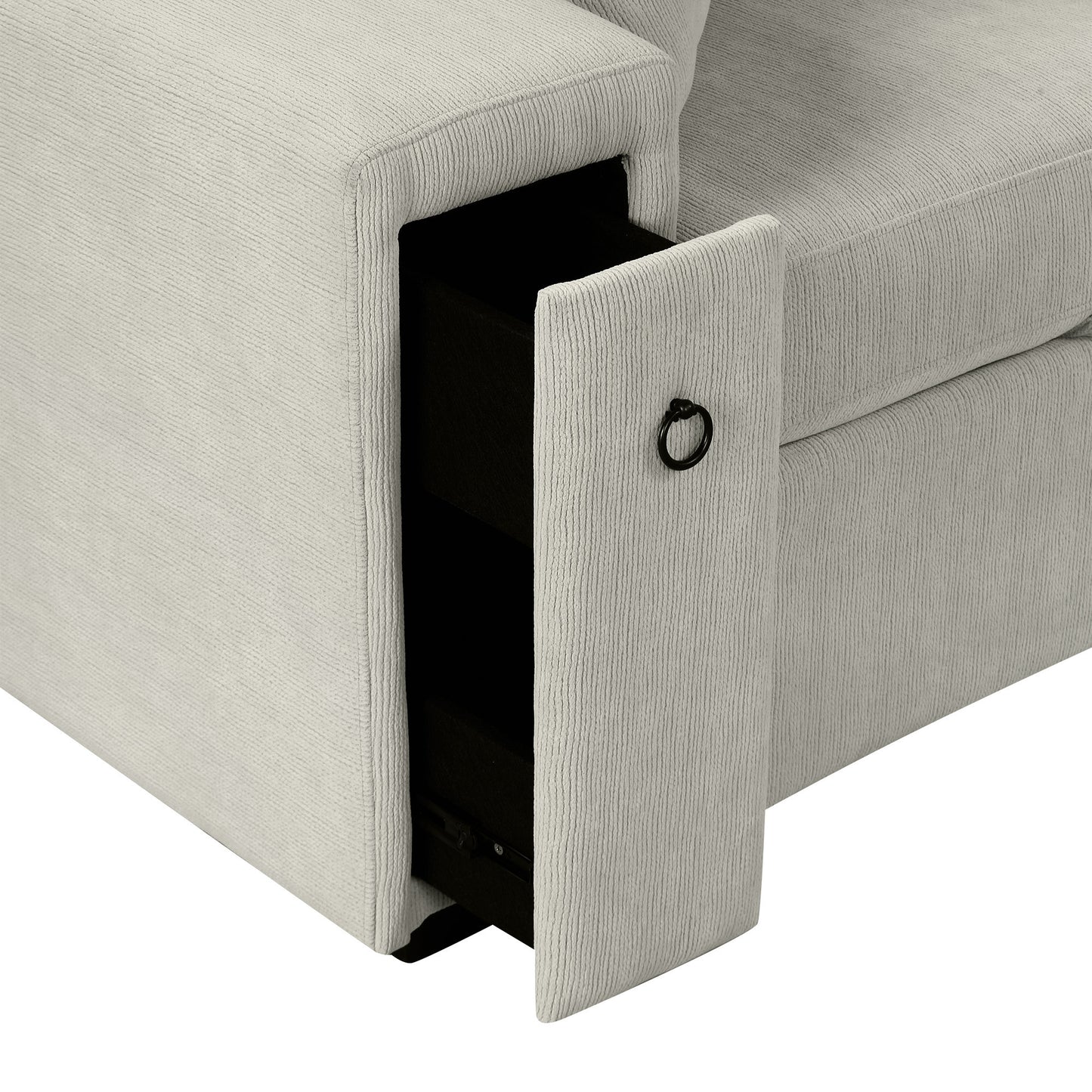 86.6 Sectional Sofa L-shaped Sofa Couch Pull-out Sofa Bed with a Movable Ottoman, Two USB Ports and Two Cup Holders for Living Room, Gray