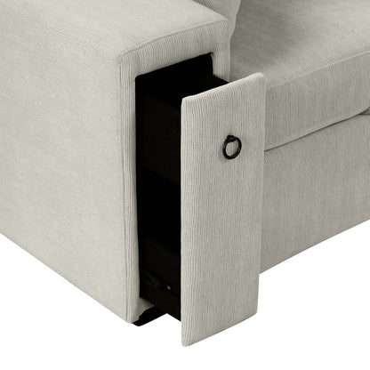 86.6 Sectional Sofa L-shaped Sofa Couch Pull-out Sofa Bed with a Movable Ottoman, Two USB Ports and Two Cup Holders for Living Room, Gray